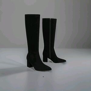 Easyfox Black Knee High Boots Chunky Heel Suede Women's Size 7